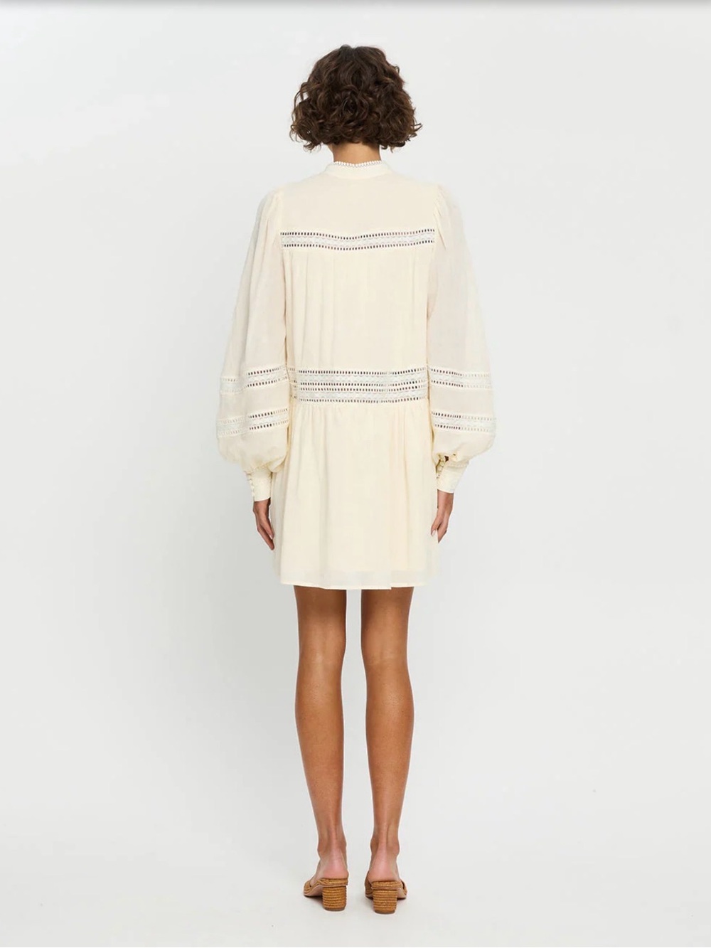 Kivari Tana Mini Dress - Cream Lace-Trim Boho - Picture 3 of 6